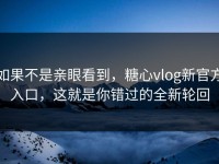 如果不是亲眼看到，糖心vlog新官方入口，这就是你错过的全新轮回