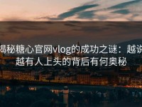 揭秘糖心官网vlog的成功之谜：越说越有人上头的背后有何奥秘