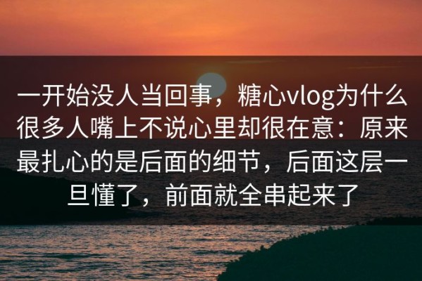 一开始没人当回事，糖心vlog为什么很多人嘴上不说心里却很在意：原来最扎心的是后面的细节，后面这层一旦懂了，前面就全串起来了