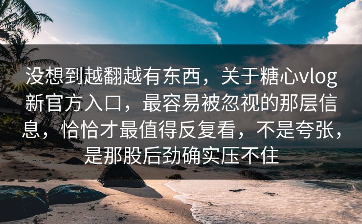 没想到越翻越有东西，关于糖心vlog新官方入口，最容易被忽视的那层信息，恰恰才最值得反复看，不是夸张，是那股后劲确实压不住