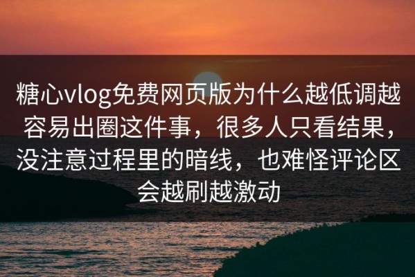 糖心vlog免费网页版为什么越低调越容易出圈这件事，很多人只看结果，没注意过程里的暗线，也难怪评论区会越刷越激动
