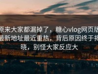原来大家都漏掉了，糖心vlog网页版最新地址最近重热，背后原因终于揭晓，别怪大家反应大