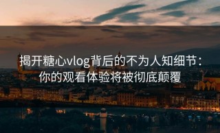 揭开糖心vlog背后的不为人知细节：你的观看体验将被彻底颠覆