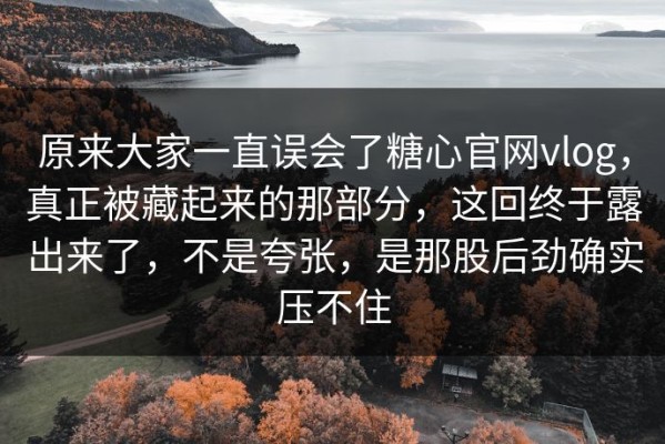 原来大家一直误会了糖心官网vlog，真正被藏起来的那部分，这回终于露出来了，不是夸张，是那股后劲确实压不住