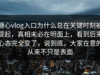 糖心vlog入口为什么总在关键时刻被提起，真相未必在明面上，看到后来心态完全变了，说到底，大家在意的从来不只是表面